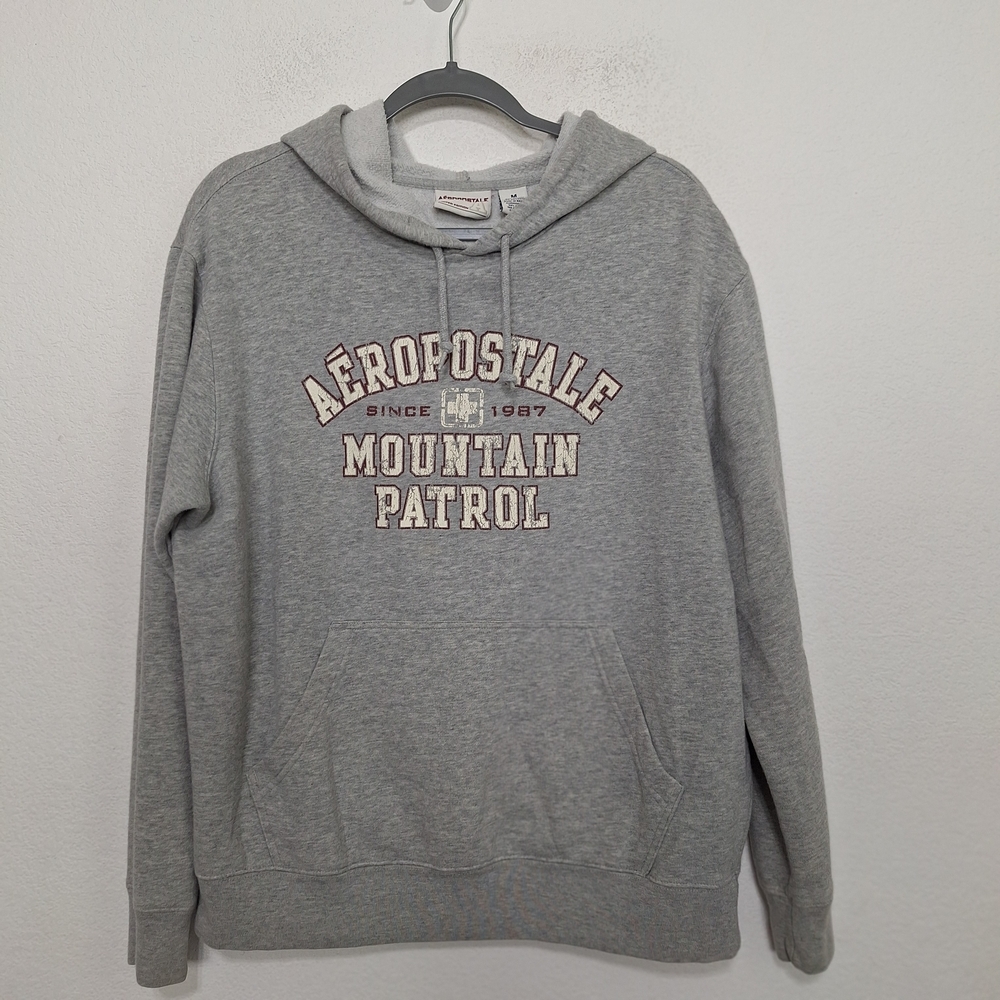 Aéropostale Unisex Vintage Y2K Mountain Patrol Gray Grunge Streetwear Hoodie M
